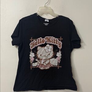 Hello Kitty Black Tee with Floral Accents
